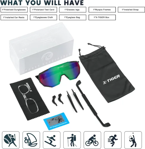 Miniatura 7 de X-TIGER Gafas de sol deportivas polarizadas para hombres y mujeres, gafas de ciclismo, béisbol, correr, pesca, MTB UV400 Verde negro