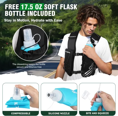 Miniatura 5 de Chaleco de Correr para Hombres y Mujeres, Chaleco de Hidratación para Correr con Botella Suave de 500ml y Bolsillo para Teléfono con Pantalla