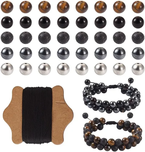 Miniatura 13 de Fashewelry Mala Yoga - Kit de fabricación de pulseras para hombre, 300 cuentas de aleación tibetana de piedra de lava natural, cuentas de piedra