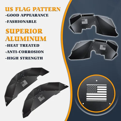 Miniatura 3 de Juego de guardabarros interior delantero y trasero de aluminio, patrón de moda compatible con Jeep Wrangler JK JKU Unlimited 2007-2018, color negro