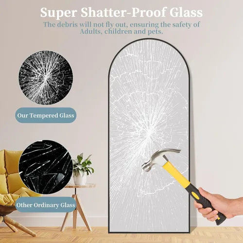 Miniatura 5 de Espejo de cuerpo entero con soporte, espejo arqueado de 58 x 18 pulgadas, espejo grande con marco de aluminio para colocar de pie, colgar o apoyar