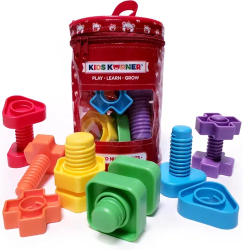 Tuercas y pernos jumbo para niños pequeños – Juego de juego Montessori para niños pequeños y niños pequeños | 12 juguetes educativos de terapia