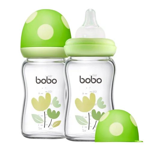 Miniatura 50 de YOHKOH Biberón de vidrio natural con pezón de flujo lento de nivel 1, biberones anticólicos para recién nacidos, botella de vidrio de cuello ancho