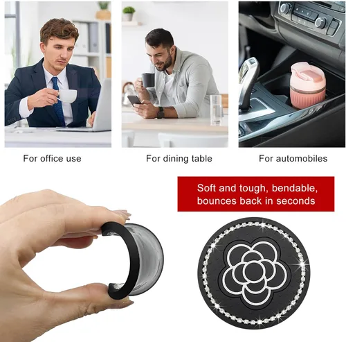 Miniatura 6 de Yourkar 2 piezas de portavasos para automóvil con estampado de vaca, portavasos antideslizantes para automóvil de 7 cm, tapetes para tazas