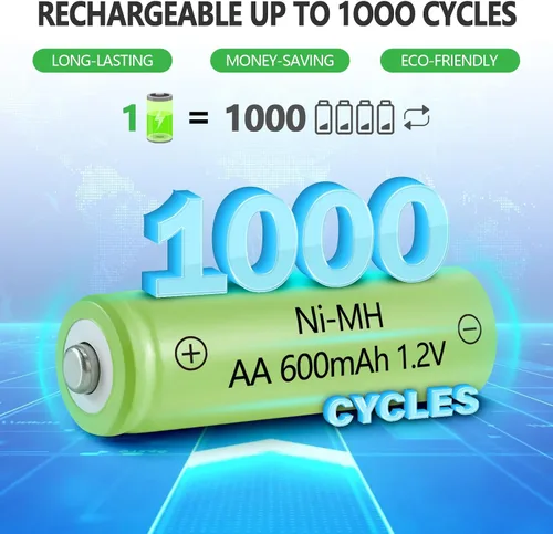 Miniatura 6 de Baterías recargables AA NIMH 600mAh 1.2V doble A para luces solares de jardín, césped, paisajismo, lámparas, farol, mandos a distancia, 16