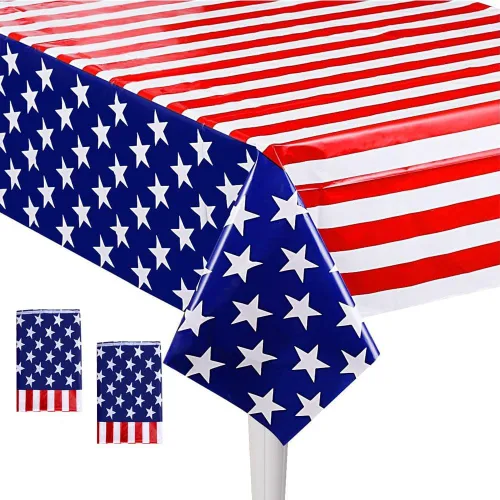 Mantel del 4 de julio, paquete de 2 manteles de plástico de Estados Unidos para el Día de la Independencia, manteles rectangulares desechables para