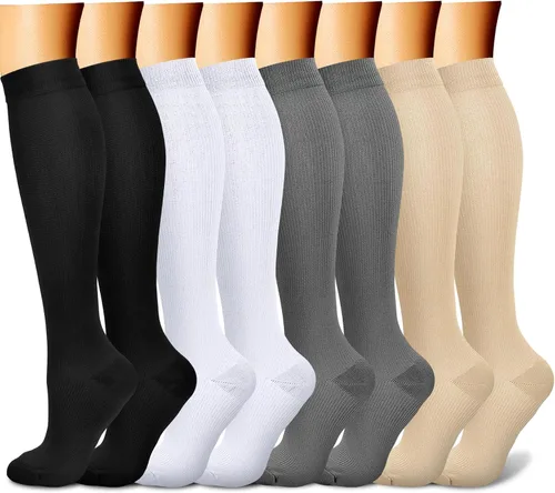CHARMKING Calcetines de compresión para mujeres y hombres (8 pares) 15-20 mmHg es el mejor apoyo para correr atlético, ciclismo 09