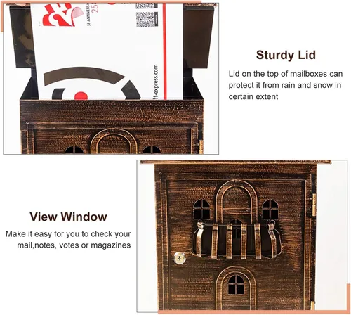 Miniatura 7 de Buzón de sugerencias para negocios, caja de donación, de latón, para montaje en pared, con 2 llaves y cerrada, grande, exterior, impermeable