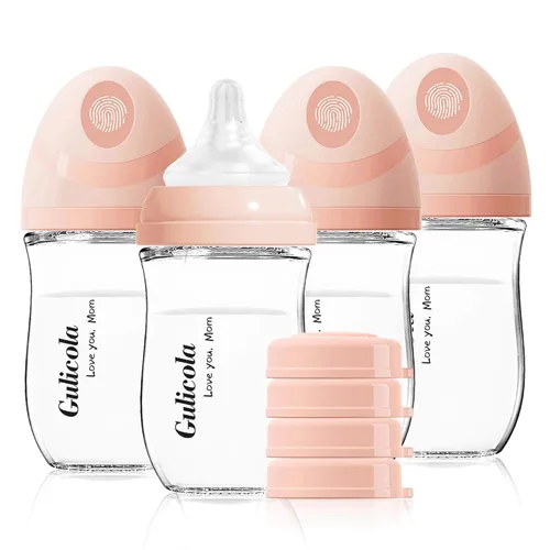 Miniatura 10 de Gulicola Biberón de vidrio natural de 8 onzas para bebés amamantados, juego de biberones anticólicos con pezón de flujo medio, 3 meses +, paquete