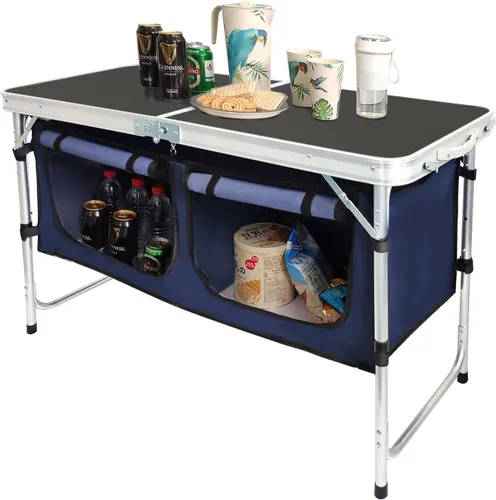 Miniatura 8 de CampLand - Mesa plegable de aluminio para exteriores, ligera, de altura ajustable con organizador de almacenamiento para barbacoa, fiesta, camping