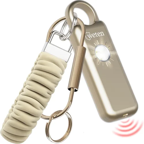 Weten Llavero de alarma de seguridad personal – Sirena de 130 dB con altavoz inferior, luz LED, correa de muñeca y mosquetón – Alarma de autodefensa