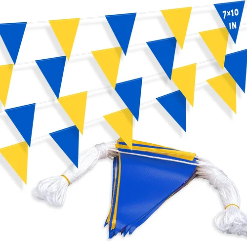 Miniatura 11 de Banderines de bandera de 105 pies, 7 x 10 pulgadas, rojo y amarillo, 45 piezas de alta visibilidad de seguridad en cuerda, bandera triangular