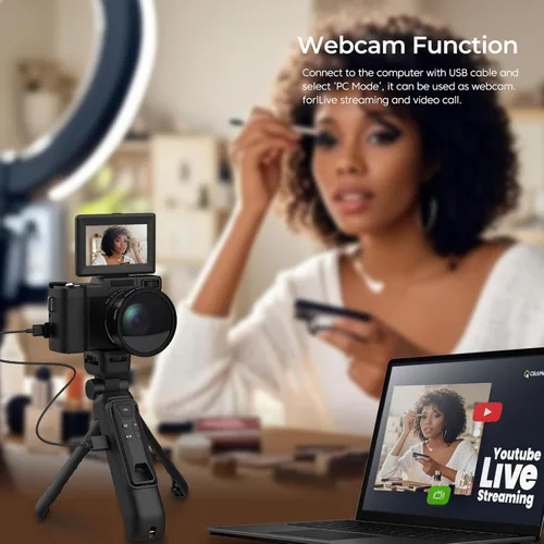 Miniatura 6 de Cámara de vlogging 4K con kits Creator Cámara digital 5K para fotografía Cámara de video de 64MP con pantalla abatible, micrófono, trípode