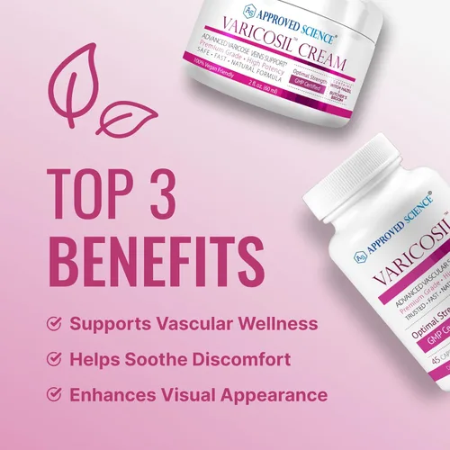 Miniatura 3 de Approved Science Varicosil Cápsulas y crema – 90 cápsulas – 4 onzas líquidas – Calma las venas varicosas, mejora la circulación y el flujo