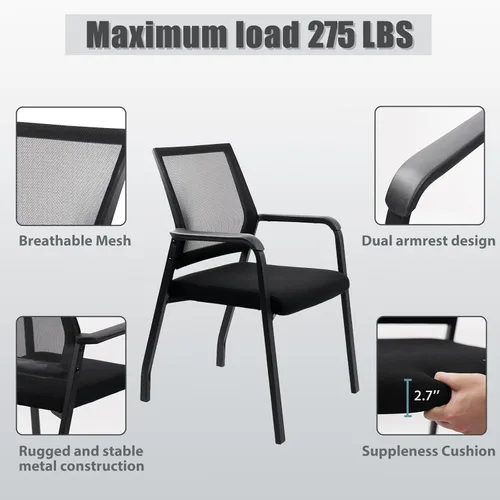 Miniatura 4 de KLASIKA Silla de escritorio sin ruedas, sillón con soporte lumbar ergonómico y cojín de asiento grueso, sillas de sala de espera para oficina