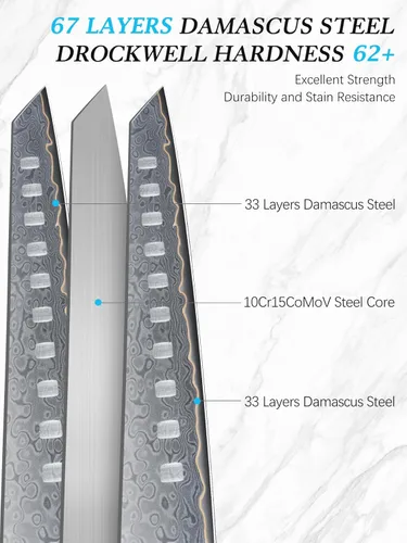 Miniatura 2 de HOSHANHO Cuchillo Santoku de Damasco de 7 pulgadas, cuchillo de chef de acero de Damasco de 67 capas, cuchillos de cocina profesionales ultra