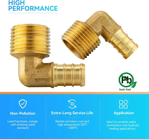 Miniatura 4 de Paquete de 10 accesorios PEX, Pex de 1/2 x 3/4 pulgadas, rosca macho NPT codo de latón con púas de codo, 1/2 pulgada F1807 codo macho para tuberías