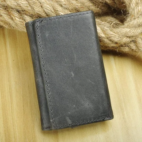 Miniatura 4 de Le'aokuu Funda de cuero genuino para llave de coche con gancho para monedas, billetera a presión, Gris, Cartera grande
