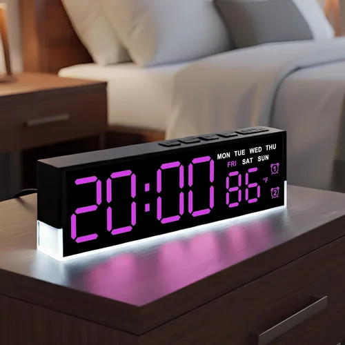 Miniatura 9 de JENLYSTIME Reloj despertador digital LED de 7 pulgadas con alarmas duales y luz inferior ｜ Muestra hora, fecha, día, temperatura ｜ Brillo