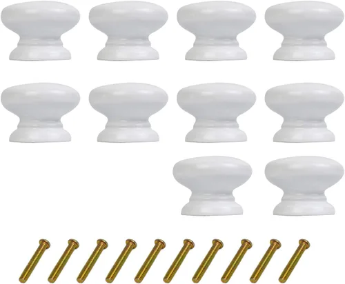 Miniatura 9 de Paquete de 10 pomos redondos de madera para cajones con acabado marrón rojo y marrón en forma de hongo para gabinetes de cocina, muebles, aparador