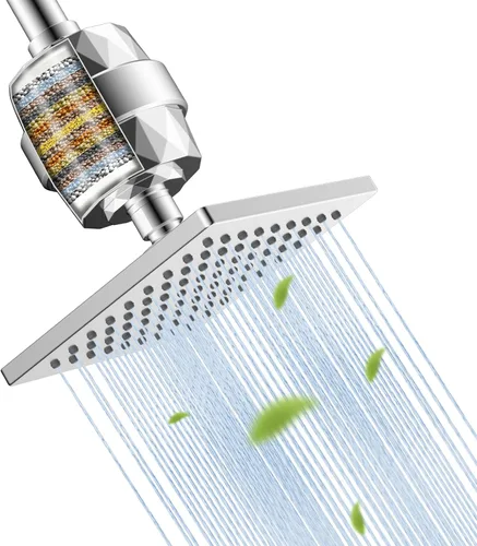 Miniatura 25 de Hibbent Cabezal de ducha filtrado de metal, cabezal de ducha de lluvia de alta presión de 6 pulgadas, filtro de ducha de 20 etapas para suavizador