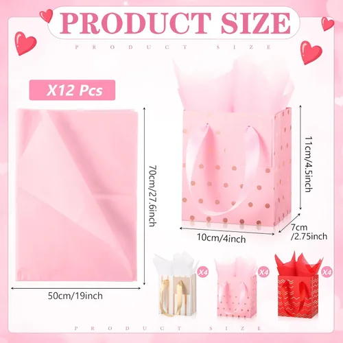Miniatura 2 de Tenare 12 bolsas de regalo pequeñas, mini bolsa de papel metálica a granel con asa de papel de seda para envoltura de regalo, día del padre, blanco.
