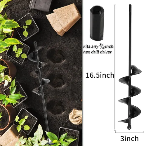 Miniatura 3 de TCBWFY Paquete de 4 brocas en espiral para jardín de 1.6 x 9 pulgadas, 1.6 x 16.5 pulgadas, 3 x 16.5 pulgadas, 3 x 12 pulgadas, acero resistente