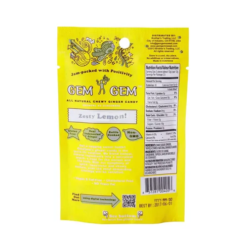 Miniatura 2 de Gem Gem Caramelos de jengibre masticables de sabor a limón, muestras de degustación de 1.25 oz