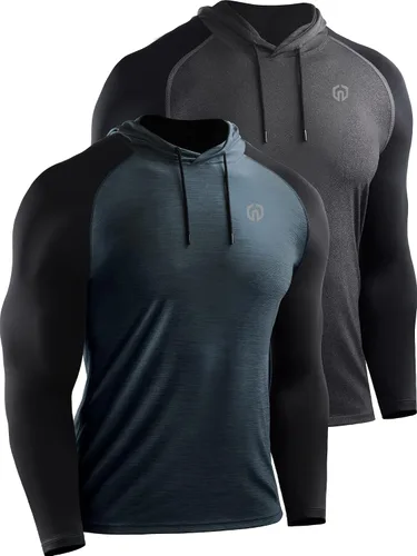 Miniatura 11 de NELEUS Camisa deportiva Dry Fit para hombre, para entrenamiento, correr, manga larga, con capucha