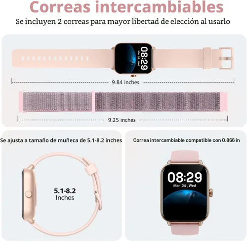 Miniatura 9 de Relojes inteligentes para mujer, rastreadores de fitness Alexa de 1.85 pulgadas con llamadas y SMS, frecuencia cardíaca, SpO2, monitor de estrés