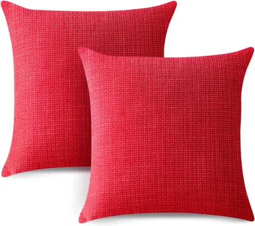 Miniatura 9 de OTOSTAR - Juego de 2 fundas de cojín decorativas de lino cuadradas para almohadas, fundas de cojín para sofá, dormitorio o automóvil, 14 x 14 Rojo