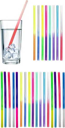 Pajitas reutilizables que cambian de color, paquete de 25 colores surtidos, reacciona a las temperaturas de las bebidas frías y cambia de color –