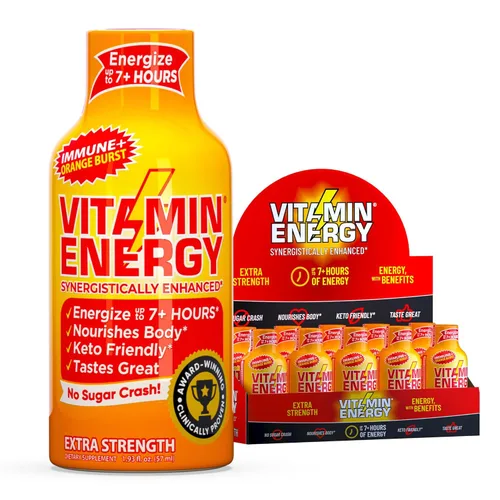 Miniatura 25 de Vitamin Energy Immune+ Extra Strength Energy Shot Army Orange 10 unidades, 260 mg de cafeína natural, vitaminas B, citicolina, té verde, apoyo