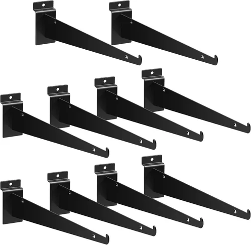 Miniatura 10 de Oudain Soporte de estante de listones de 12" con labio, soportes de pared de listones resistentes, accesorios de pared de listones flotantes en Negro