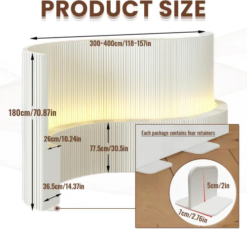 Miniatura 2 de Pared divisora de papel de 6 pies, partición de papel con luz LED, pantallas de privacidad retráctiles de 118-158 pulgadas con estante