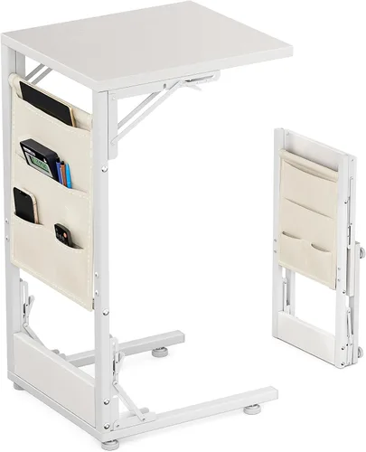 Miniatura 17 de Mesa auxiliar plegable en forma de C, pequeña mesa auxiliar plegable con bolsa de almacenamiento, bandeja de TV portátil para sofá, cama, color negro