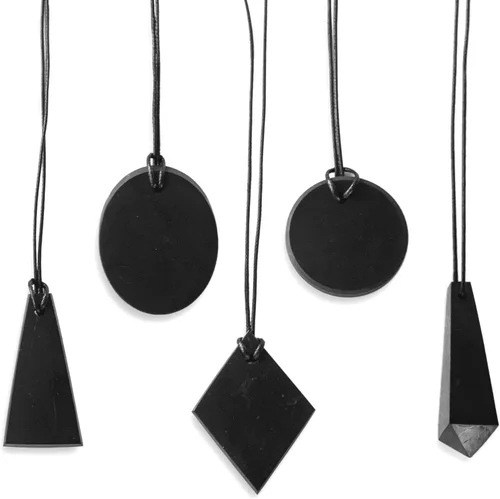 Karelian Heritage Juego de colgante Shungite Joyería minimalista de cristal negro natural Collar de piedra de protección de escudo defensor