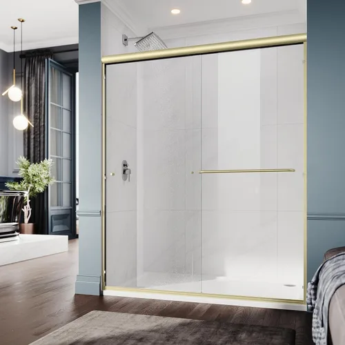 Miniatura 12 de ELEGANT Puerta corredera doble de ducha de 60 pulgadas de ancho x 72 pulgadas de alto, puertas de cristal de ducha de baño semi-marco, vidrio Negro