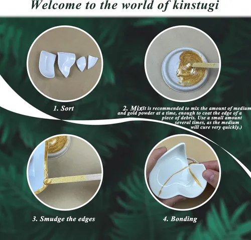 Miniatura 2 de Kit de reparación Kintsugi en oro, kit japonés de Kintsugi para mejorar tu cerámica, repara tu cerámica significativa con polvo de oro