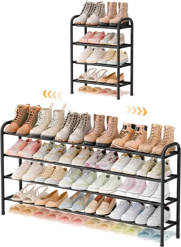 Miniatura 12 de ENJOYBASICS Zapatero ampliable, estante de zapatos ajustable de 2 niveles para clóset, zapatero de metal negro independiente para guardar zapatos