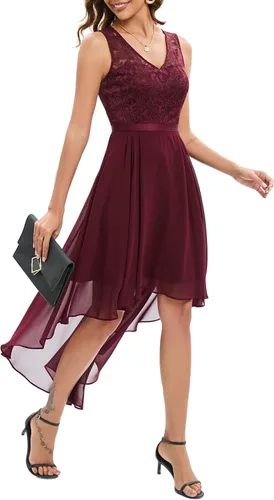 Miniatura 2 de Bridesmay Vestido de fiesta de cóctel con cuello en V y encaje floral para mujer, vestido formal de fiesta de graduación, boda, dama de honor