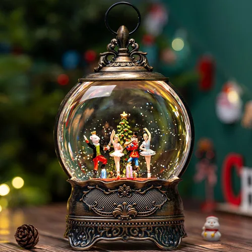 Miniatura 11 de Linterna de globo de nieve de Navidad, muñeco de nieve musical, árbol de Navidad, globo de nieve iluminado con temporizador USB/batería operada