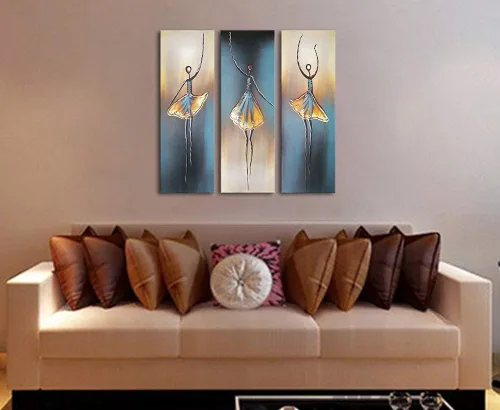 Miniatura 5 de Wieco Art 3 piezas de lienzos de bailarina bailarina, pinturas al óleo para decoración de pared, grande, 100% pintadas a mano, modernas, envueltas