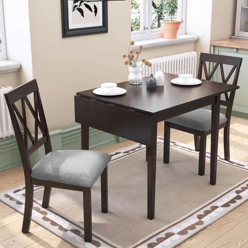 Miniatura 36 de JIVOIT Juego de mesa de comedor de 3 piezas con altura de mostrador, juego de comedor de madera maciza con 2 taburetes tapizados, mesa de comedor