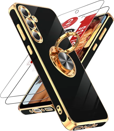 Miniatura 151 de LeYi Funda para Samsung Galaxy S22 Ultra con soporte de anillo giratorio de 360°, soporte magnético, chapado en oro rosa, borde protector para Negro