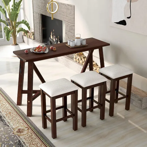 Miniatura 9 de Moderno juego de comedor de 5 piezas con encimera y altura de barra, mesa de comedor y 4 sillas, adecuado para comedor, cocina, bar (beige @A ~)