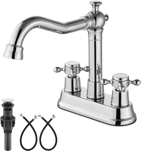 Miniatura 16 de Aolemi Juego central de 4 pulgadas, grifo vintage para lavabo de baño, 2 manijas cruzadas, lavabo para lavabo, 3 agujeros, incluye mangueras, grifo