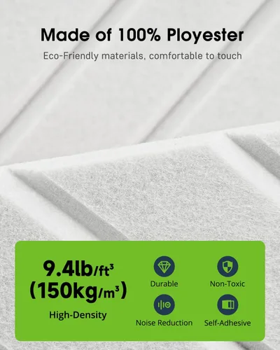 Miniatura 5 de Paneles de espuma con aislamiento de sonido para paredes, paquete de 12 paneles autoadhesivos acústicos, paneles de pared insonorizados de 12 x 12 x