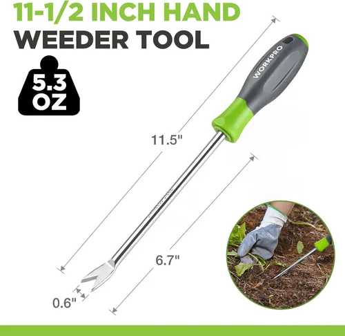 Miniatura 2 de WORKPRO Herramienta extractor de desbrozadora de diente de león de 11.5 pulgadas con mango suave, herramienta de eliminación de malezas de jardín