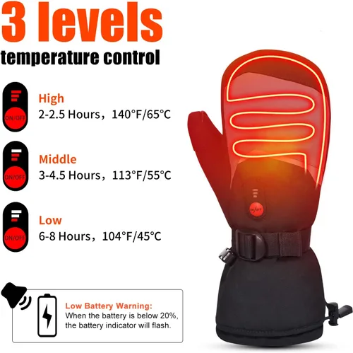 Miniatura 2 de Guantes térmicos para hombres, mujeres y niños, guantes de esquí con batería recargable eléctrica para patinaje de invierno, nieve, camping